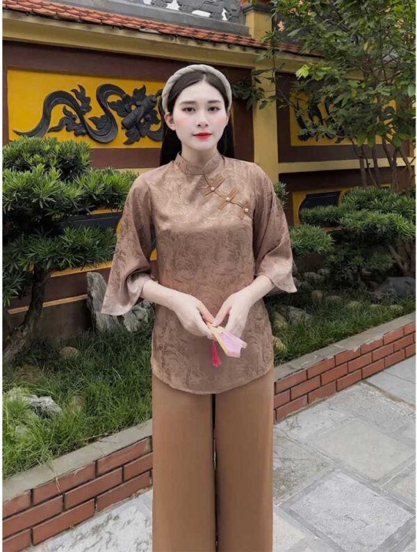 Đồ Lam Đi Chùa Bính Viền Vải Gấm - Ảnh 4
