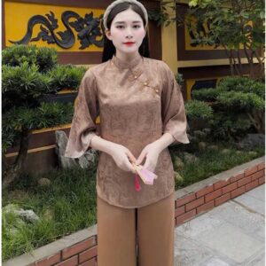 Đồ Lam Đi Chùa Bính Viền Vải Gấm