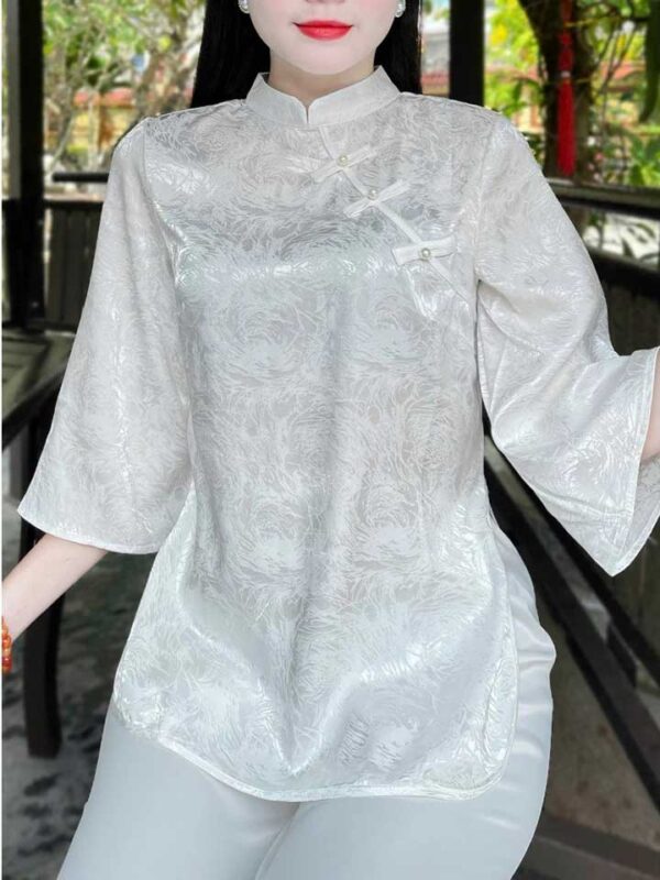 Đồ Lam Đi Chùa Bính Viền Vải Gấm - Ảnh 5