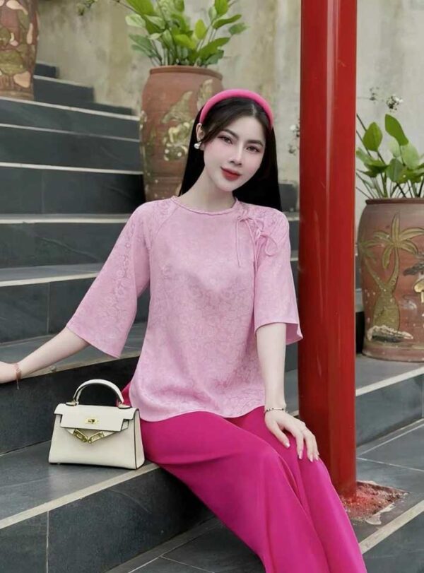 Đồ Lam Đi Chùa Bính Viền Vải Gấm - Ảnh 3