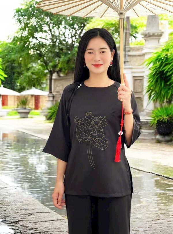 Đồ Lam Đi Chùa Bộ Nơ Nút Ngọc - Ảnh 4