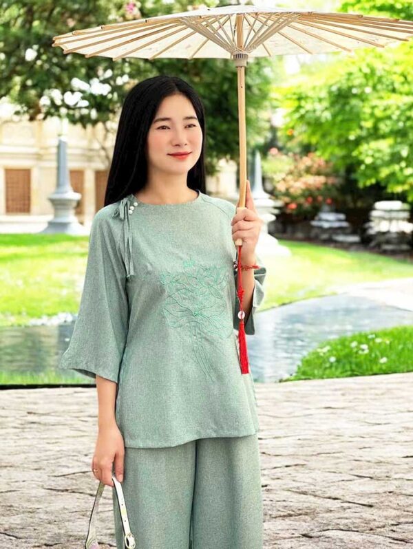 Đồ Lam Đi Chùa Bộ Nơ Nút Ngọc - Ảnh 5