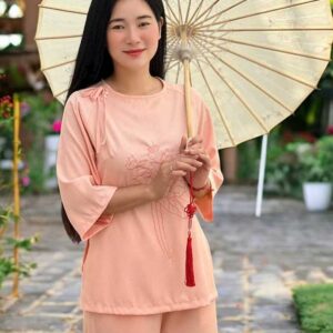 Đồ Lam Đi Chùa Bộ Nơ Nút Ngọc