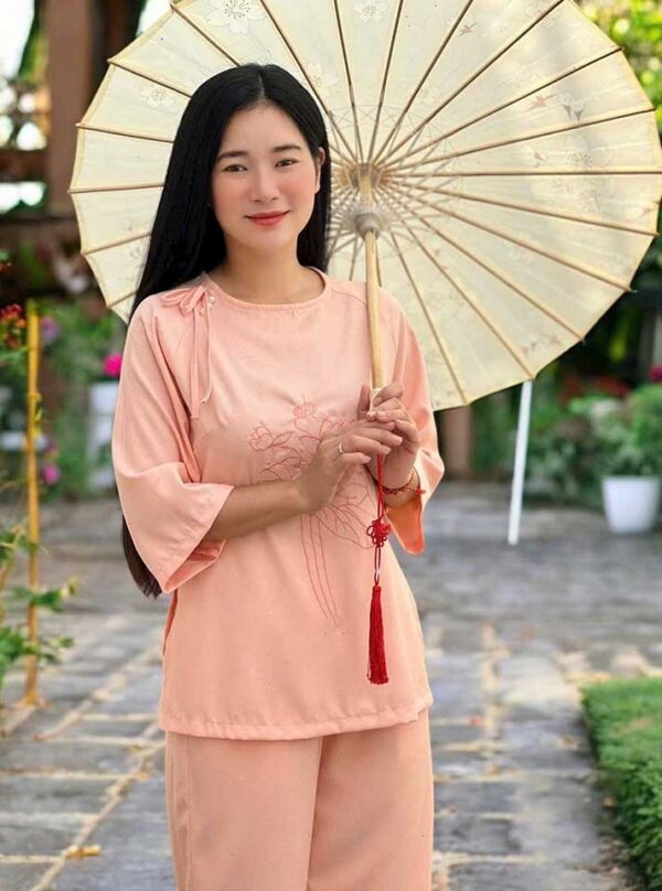 Đồ Lam Đi Chùa Bộ Nơ Nút Ngọc