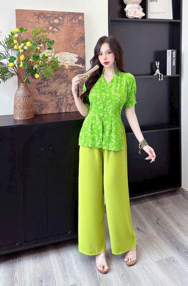 Đồ Lam Đi Chùa Áo Bà Ba Cổ Nữ Hoàng Lụa Mango