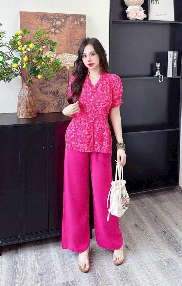 Đồ Lam Đi Chùa Áo Bà Ba Cổ Nữ Hoàng Lụa Mango - Ảnh 4
