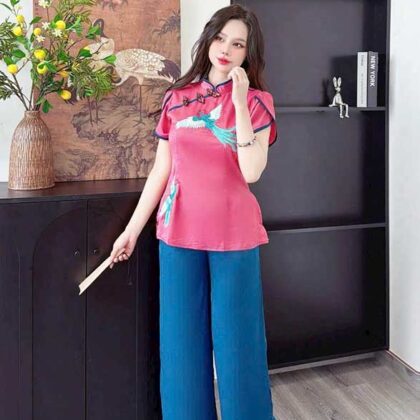 Đồ Lam Đi Chùa Áo Bà Ba Khổng Tước Vải Lụa