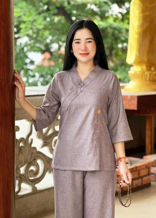 Đồ Lam Đi Chùa Nút Bính Thêu Sen - Ảnh 5