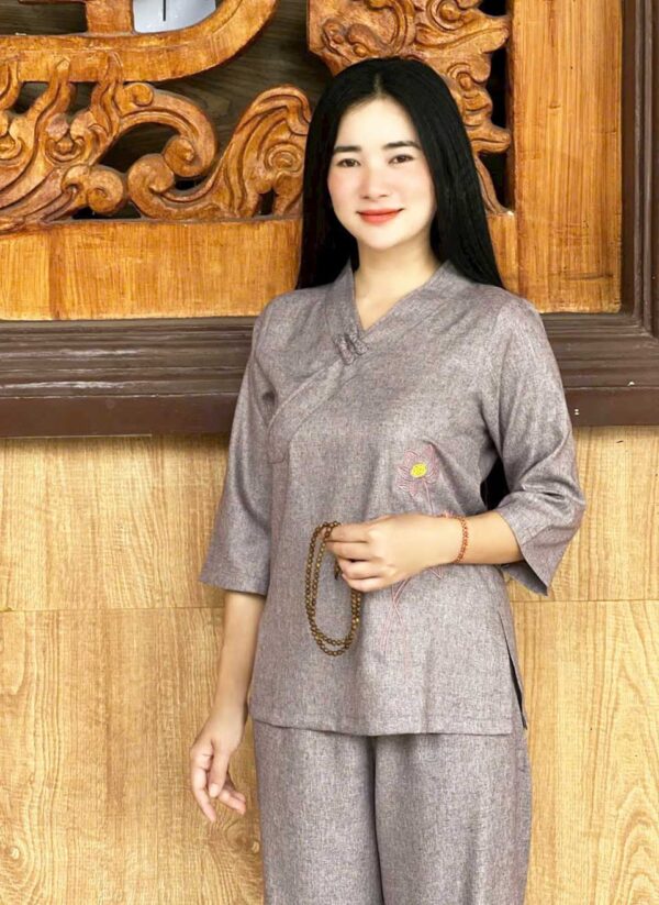 Đồ Lam Đi Chùa Nút Bính Thêu Sen - Ảnh 6