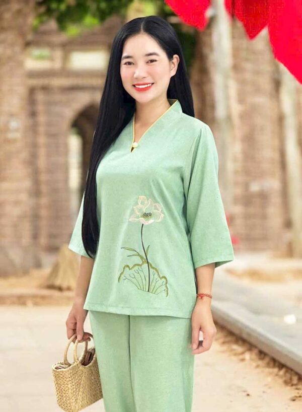 Đồ Lam Đi Chùa Nút Ngọc Vải Cao Cấp - Ảnh 4