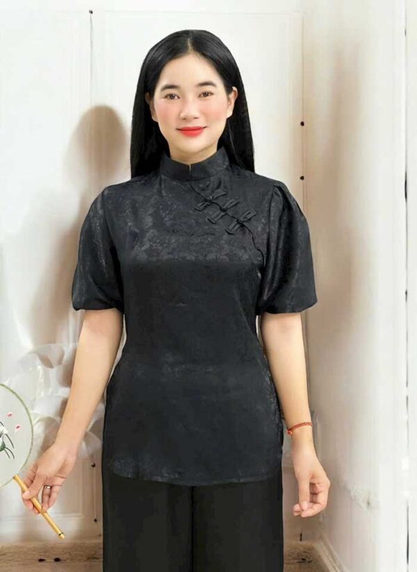 Đồ Lam Đi Chùa Tàu 4 Nút Vải Gấm - Ảnh 8