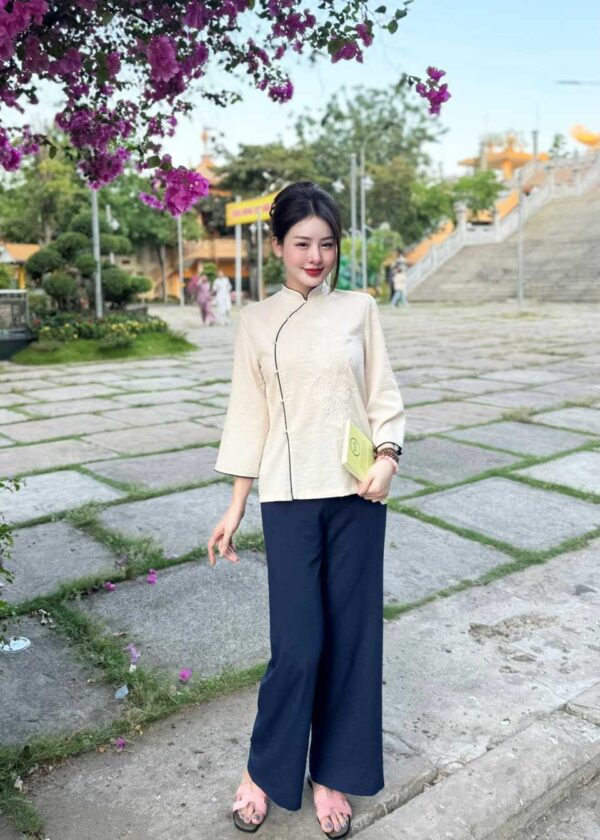 Đồ Lam Đi Chùa Tàu 4 Nút Vải Gấm - Ảnh 5
