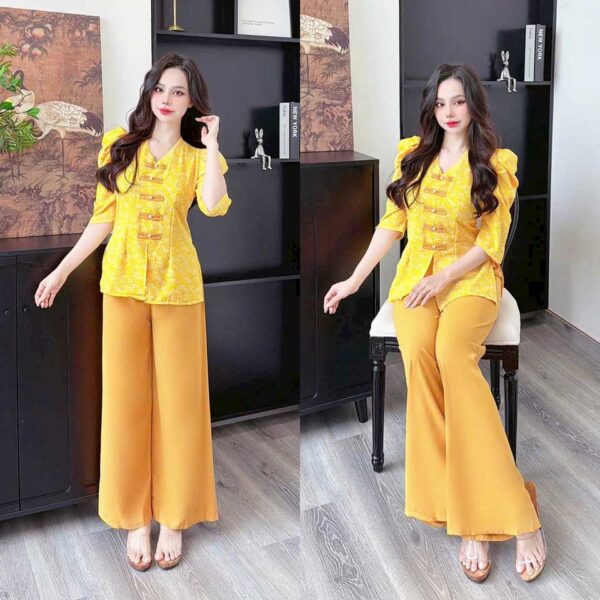 Đồ Lam Đi Chùa Áo Bà Ba Tay Phồng Vải Mango - Ảnh 8
