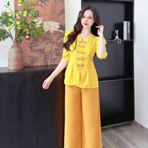 Đồ Lam Đi Chùa Áo Bà Ba Tay Phồng Vải Mango
