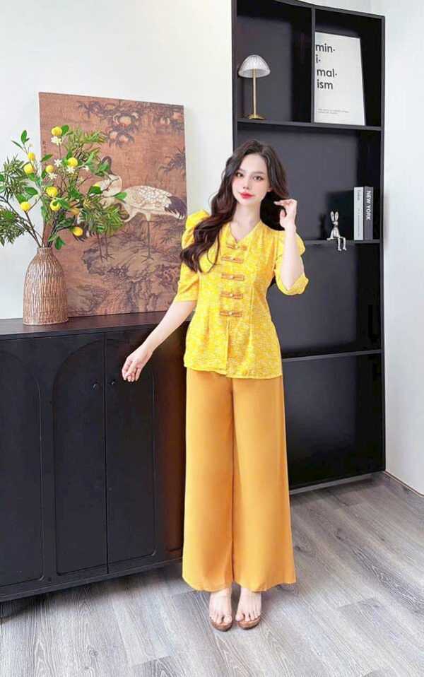 Đồ Lam Đi Chùa Áo Bà Ba Tay Phồng Vải Mango