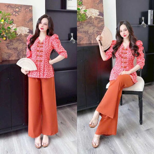 Đồ Lam Đi Chùa Áo Bà Ba Tay Phồng Vải Mango - Ảnh 2