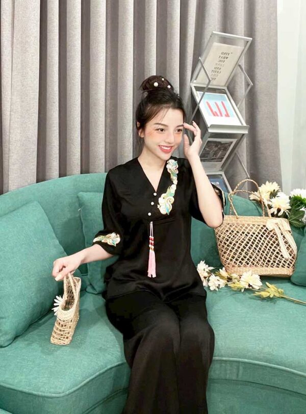 Đồ Lam Đi Chùa Áo Bà Ba Trống Đồng Lụa - Ảnh 3