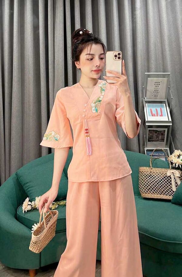 Đồ Lam Đi Chùa Áo Bà Ba Trống Đồng Lụa - Ảnh 4