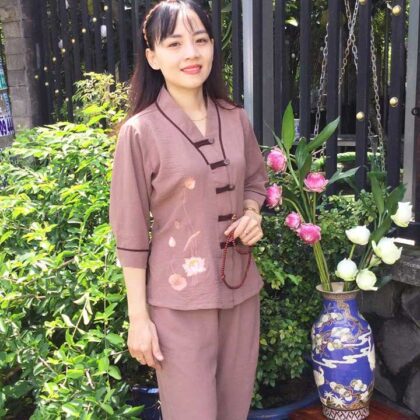 Đồ Lam Đi Chùa Xéo Nút Gỗ Vải Đủi